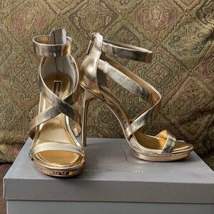 BCBGMaxAzria Metallic Strappy Platform Heels